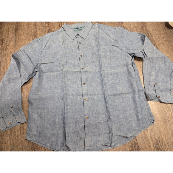 Cubavera Men's Denim Blue Color 100% Linen Long Sleeve Button Front Shirt XXL - Picture 1 of 3